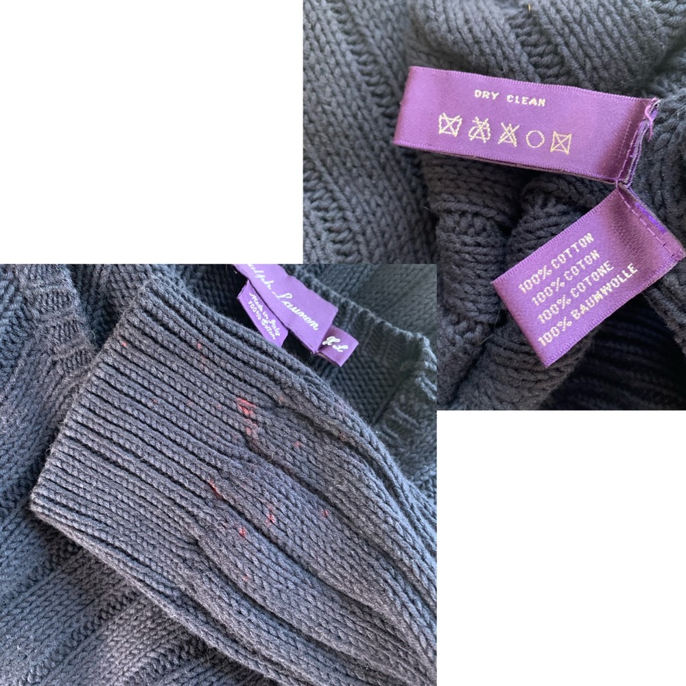 RALPH LAUREN PURPLE LABEL Mens Cotton Sweater Woven Cable Knit Blue Navy XL - Picture 8 of 8